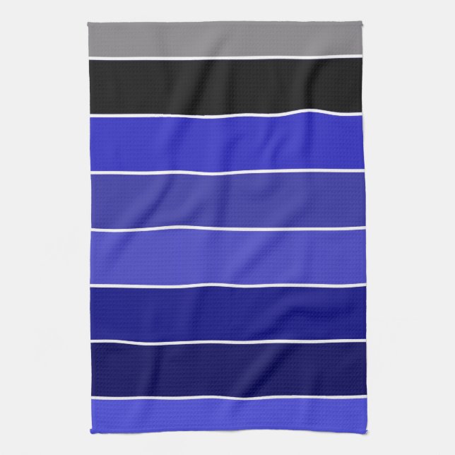 Blue, Black and White Stripes  Kitchen Towel (Vertical)
