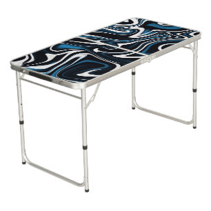 Blue, Black and White Swirls Beer Pong Table