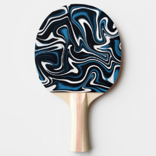 Blue, Black and White Swirls Ping Pong Paddle