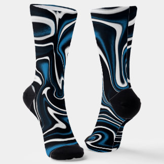 Blue, Black and White Swirls  Socks