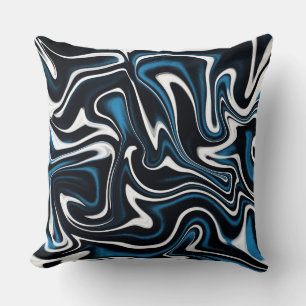 Blue, Black and White Swirls Throw Pillow