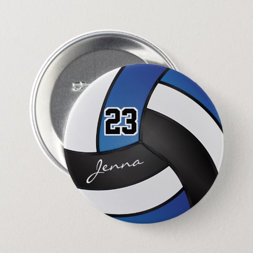 Blue Black and White Volleyball Button