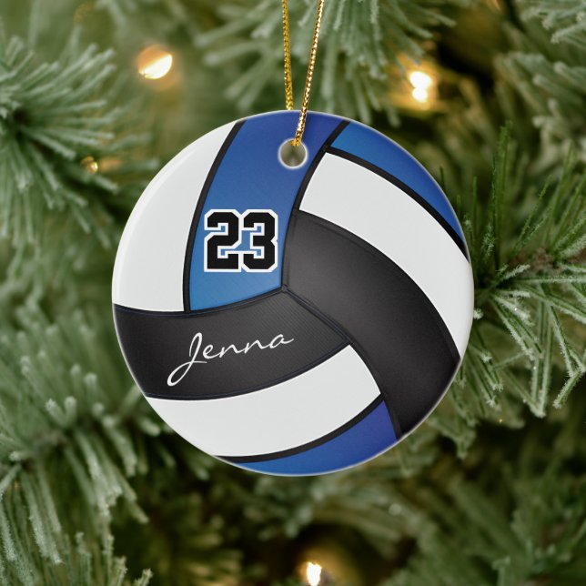 Blue, Black and White  Volleyball Ceramic Ornament (Tree)