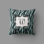 Blue, Black and White Zebra Monogram Cushion