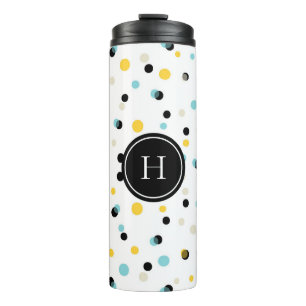 Blue Black and Yellow Confetti Pattern Monogram Thermal Tumbler