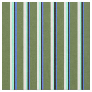 Blue, Black, Aquamarine, White & Dark Olive Green Fabric