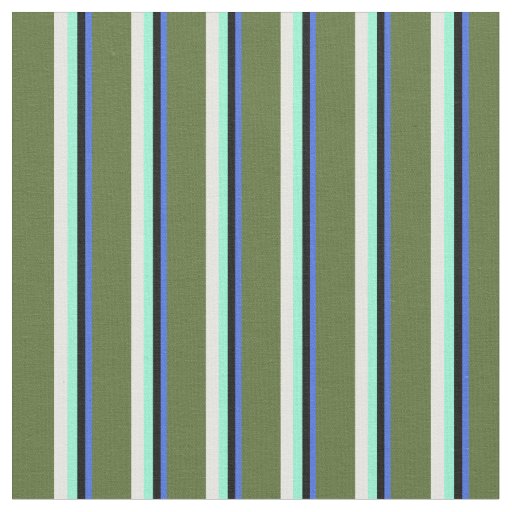Blue, Black, Aquamarine, White & Dark Olive Green Fabric