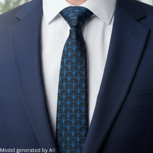 Blue Black Art Deco Pattern Neck Tie
