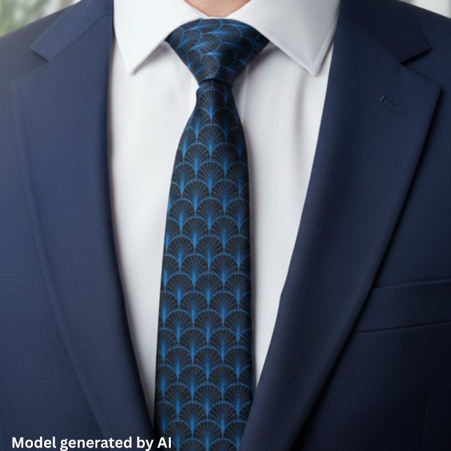 Blue Black Art Deco Pattern Neck Tie (Creator Uploaded)
