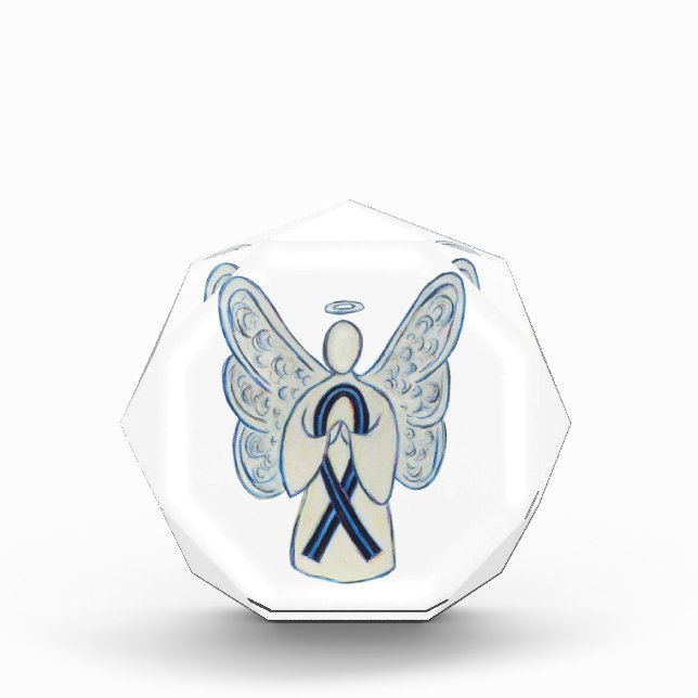 Blue & Black Awareness Ribbon Paperweight Award  (Front)
