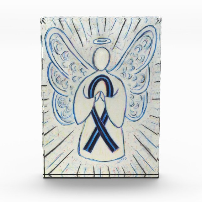 Blue & Black Awareness Ribbon Paperweight Award  (Front)