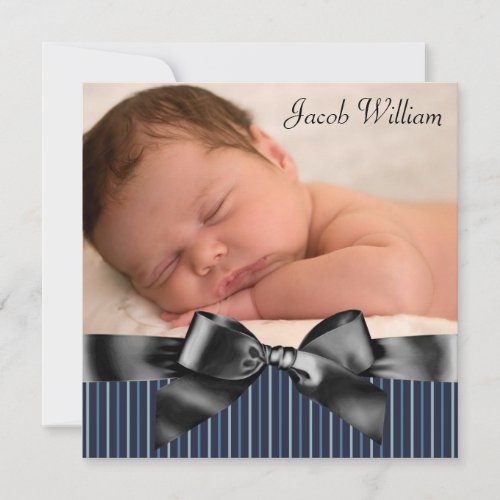 Blue Black Baby Boy Photo Birth Announcement