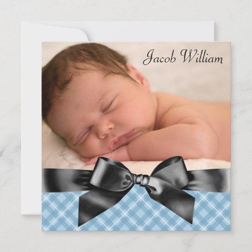 Blue Black Baby Boy Photo Birth Announcement