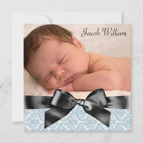 Blue Black Baby Boy Photo Birth Announcement