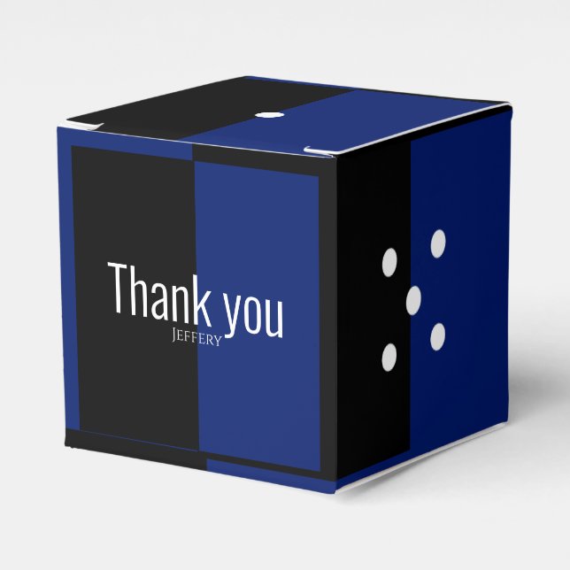 Blue/black bachelor party favor dice box (Front Side)