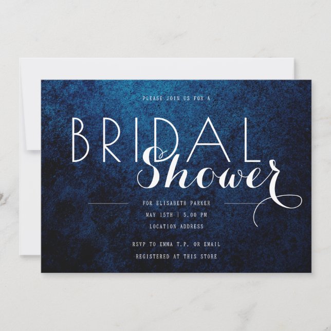 Blue & Black Background White Texts Bridal Shower Invitation (Front)