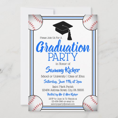 Blue  Black Baseball Graduation Party Invitation