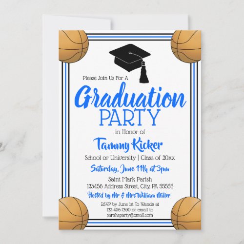 Blue  Black Basketball Graduation Party Invitation