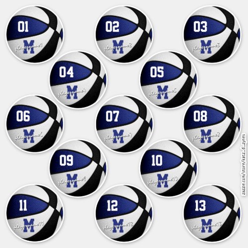 blue black basketball stickers for 13 team members