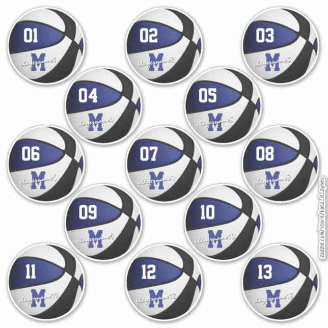 blue black basketball stickers for 13 team members (Front)