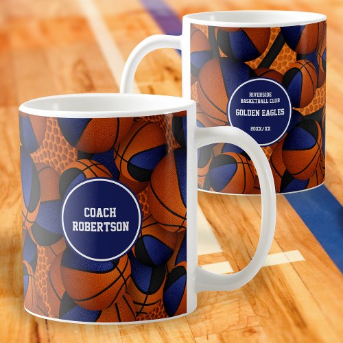 blue black basketball team colors coach name coffee mug