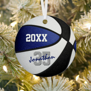 blue black basketball team colors kids teens name metal ornament
