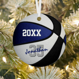 blue black basketball team colors kids teens name metal ornament