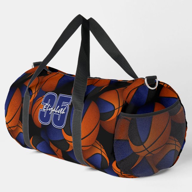 Blue black basketball team colors player name  duffle bag (Right Corner)