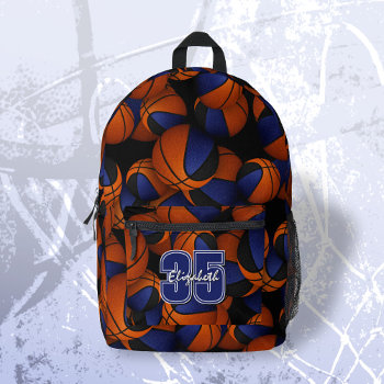 Blue Black Basketball Team Colors Player Name  Printed Backpack by katz_d_zynes at Zazzle