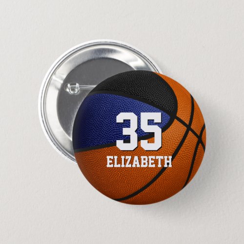 blue black basketball team colors with girls name button