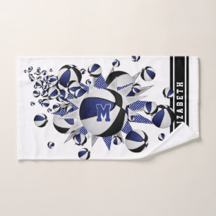 blue black basketballs stars girls monogrammed hand towel
