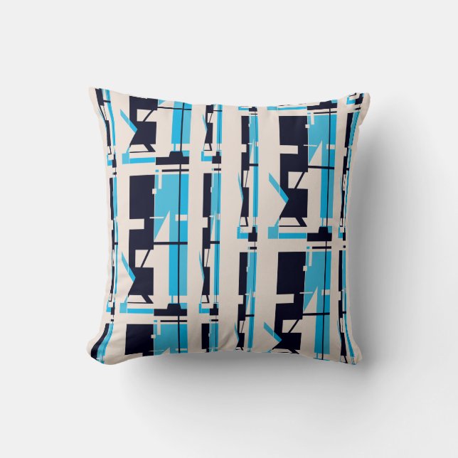Blue Black Beige Southwest Look Mosaic Abstract Throw Pillow (Front)