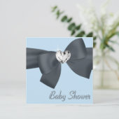 Blue Black Bow Elegant Baby Boy Shower Invitation (Standing Front)