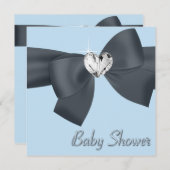 Blue Black Bow Elegant Baby Boy Shower Invitation (Front/Back)