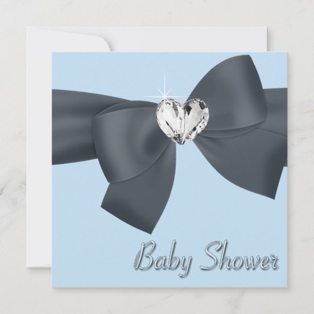 Blue Black Bow Elegant Baby Boy Shower Invitation (Front)