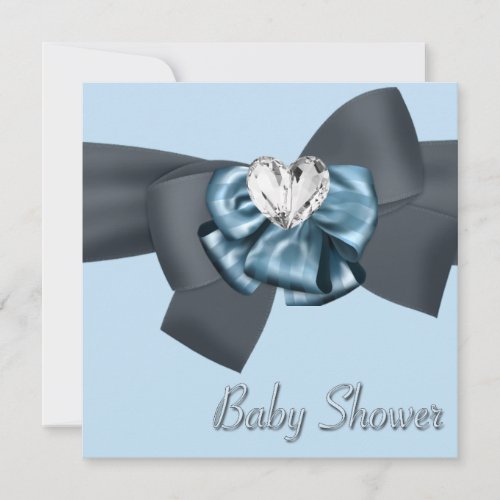 Blue Black Bow Elegant Baby Shower Personalized Invitation