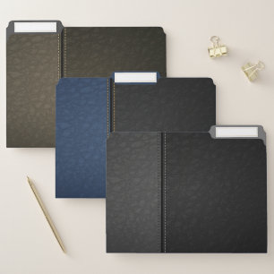 Blue Black Brown Leather Look File Folder