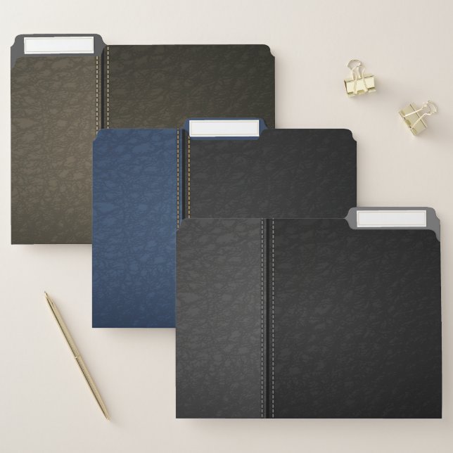 Blue Black Brown Leather Look File Folder (Set)