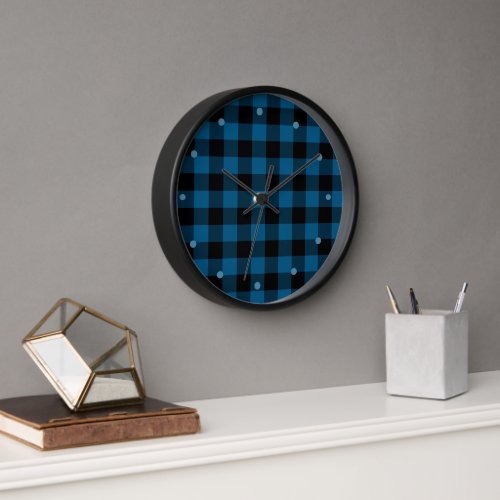 Blue Black Buffalo Lumberjack Check Plaid Pattern Clock