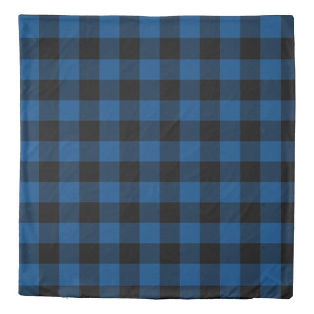Blue & Black Buffalo Paid Reversible Queen Duvet Cover (Back)