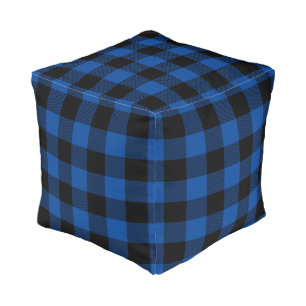 Blue Black Buffalo Plaid Pattern Pouf