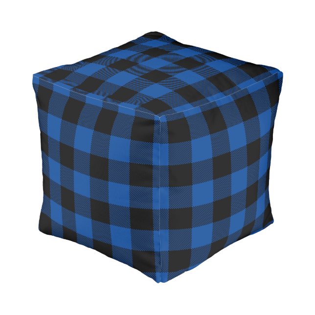 Blue Black Buffalo Plaid Pattern Pouf (Angled Front)