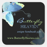 Blue   Black Butterfly Business Marketing Square Sticker