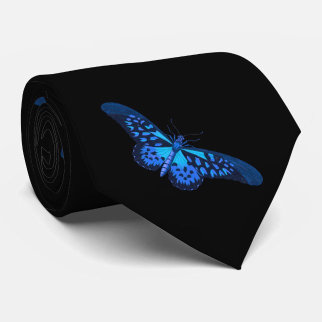 Blue Black butterfly Neck Tie (Rolled)