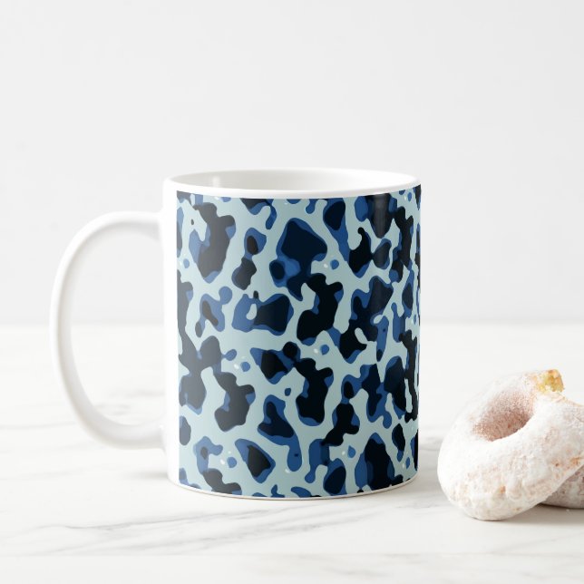 Blue Black Camo Abstract Pattern Coffee Mug (With Donut)