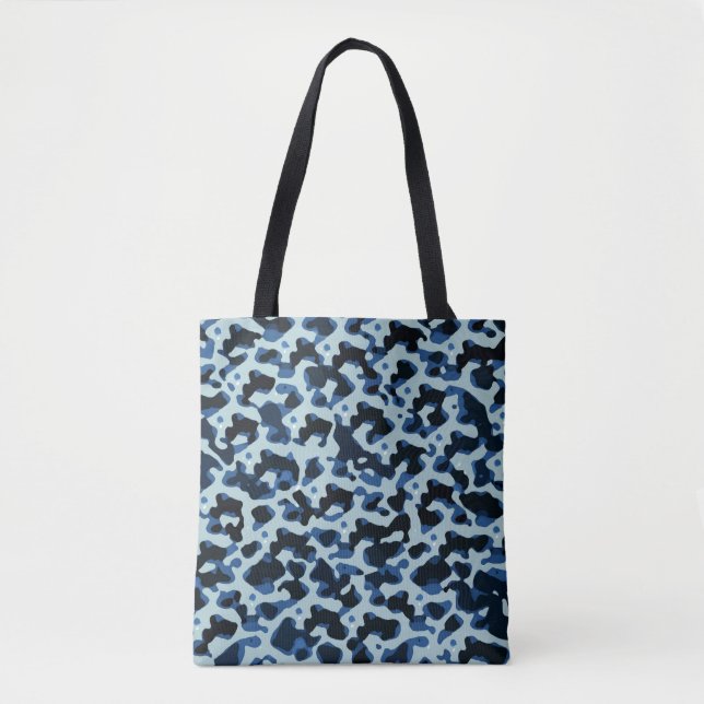 Blue Black Camo Abstract Pattern Tote Bag (Front)