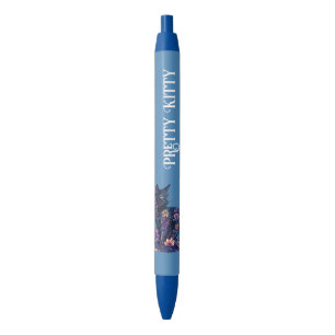 Blue Black Cat Flowers Pretty Kitty Pen