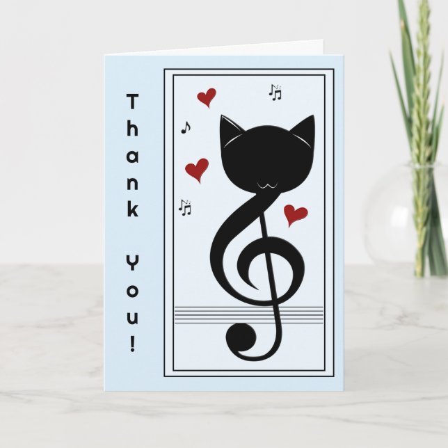 Blue Black Cat Musical Notes Teacher Thank You (Front)