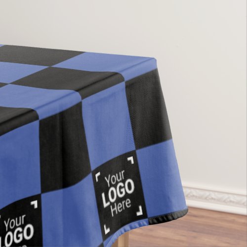 Blue Black Check Business Logo Work Event  Party Tablecloth