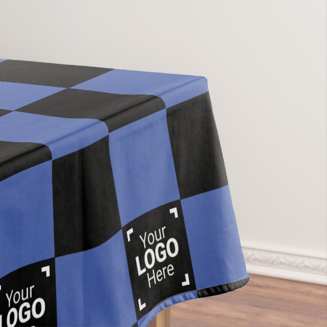Blue Black Check Business Logo Work Event / Party Tablecloth (In Situ)